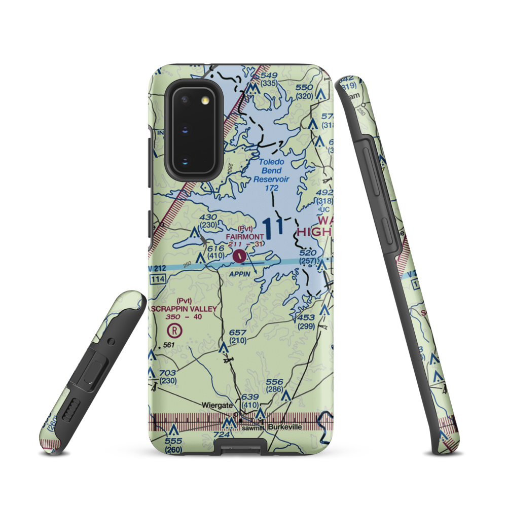 Fairmount Airport (71TS) VFR Sectional Samsung Phone Case Samsung Galaxy S20 model shown