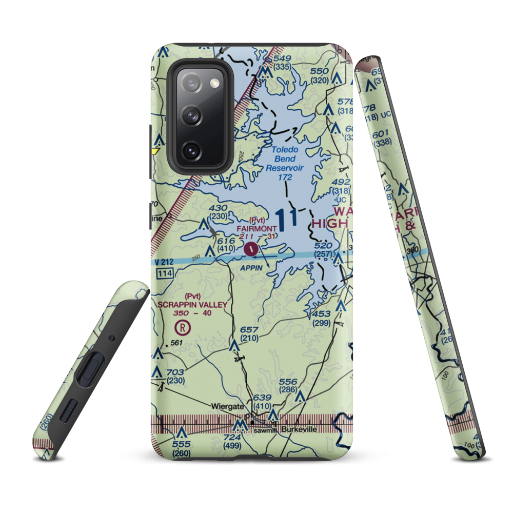 Fairmount Airport (71TS) VFR Sectional Samsung Phone Case Samsung Galaxy S20 FE model shown