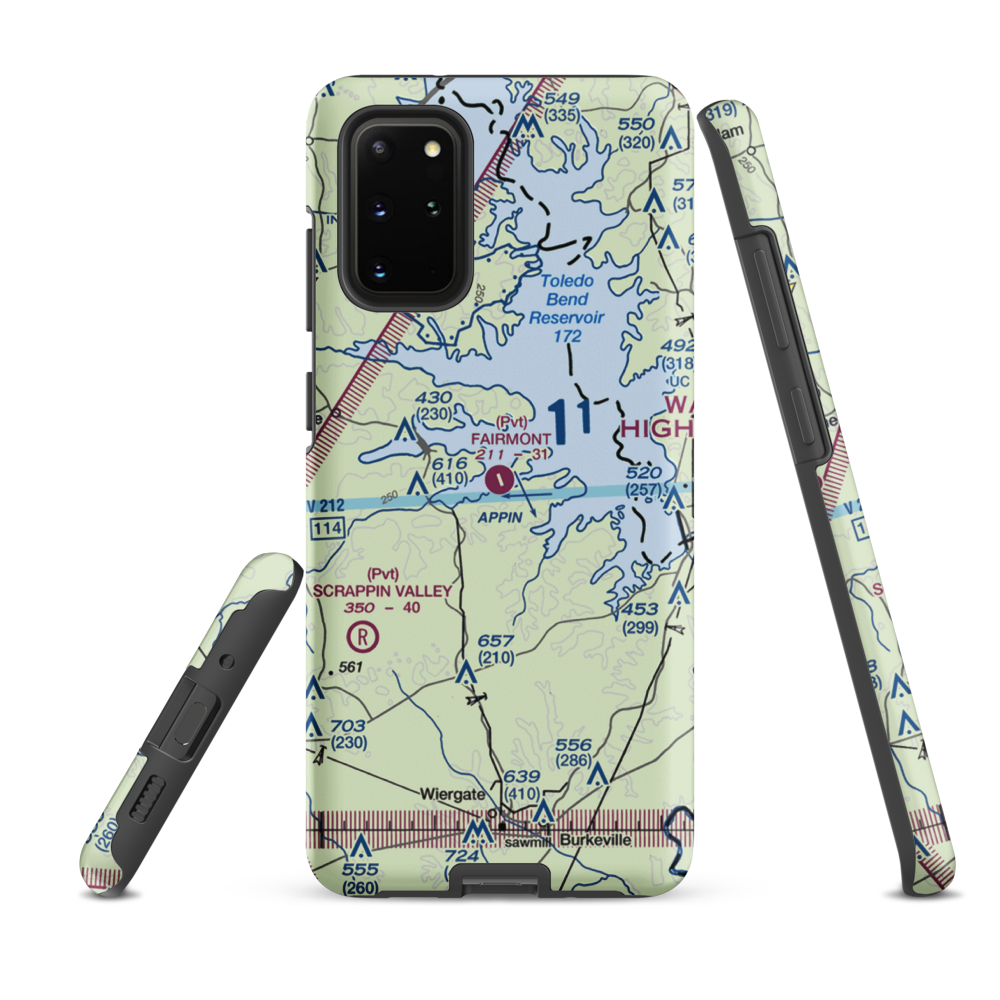 Fairmount Airport (71TS) VFR Sectional Samsung Phone Case Samsung Galaxy S20 Plus model shown