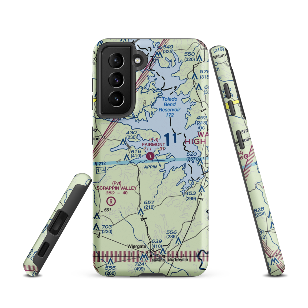 Fairmount Airport (71TS) VFR Sectional Samsung Phone Case Samsung Galaxy S21 model shown