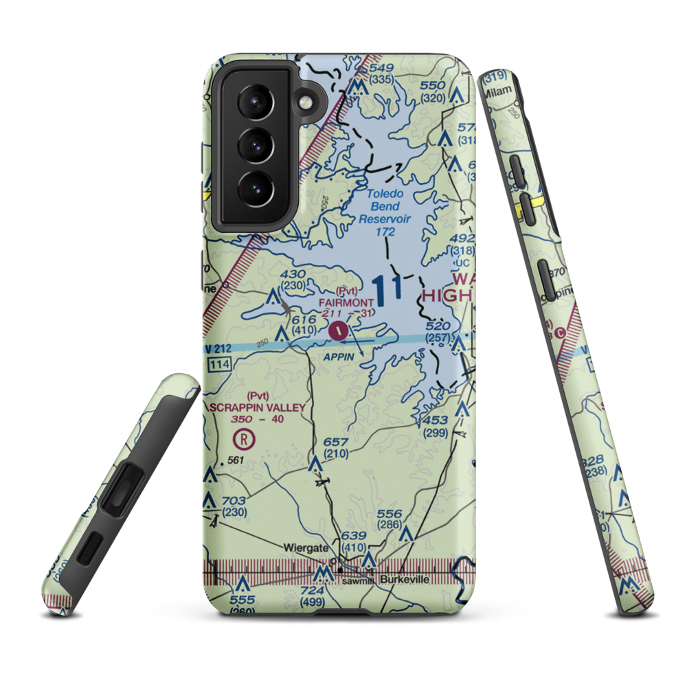 Fairmount Airport (71TS) VFR Sectional Samsung Phone Case Samsung Galaxy S21 Plus model shown