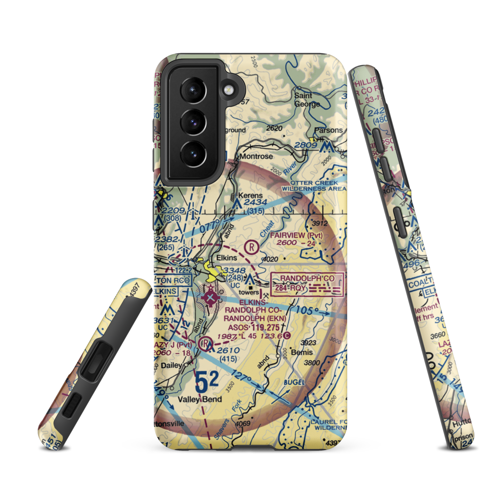 Fairview Airport (WV70) VFR Sectional Samsung Phone Case Samsung Galaxy S21 FE model shown
