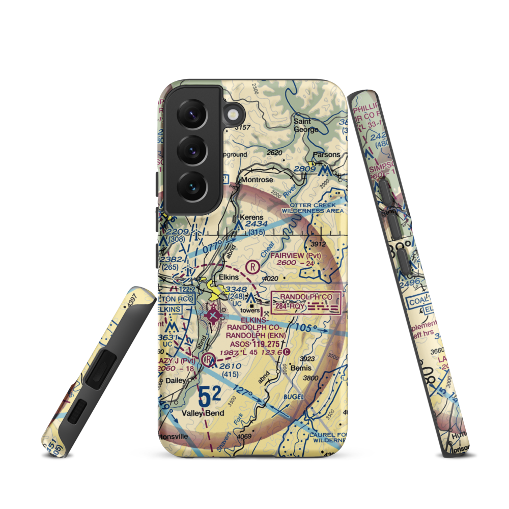 Fairview Airport (WV70) VFR Sectional Samsung Phone Case Samsung Galaxy S22 model shown