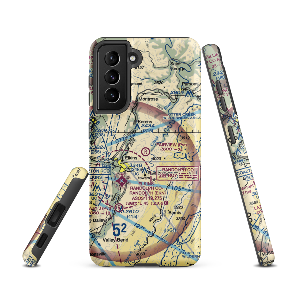 Fairview Airport (WV70) VFR Sectional Samsung Phone Case Samsung Galaxy S21 model shown