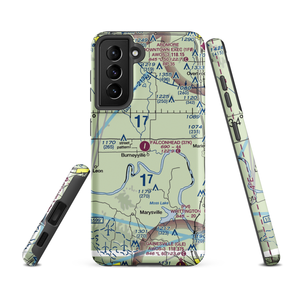 Falconhead Airport (37K) VFR Sectional Samsung Phone Case Samsung Galaxy S21 FE model shown