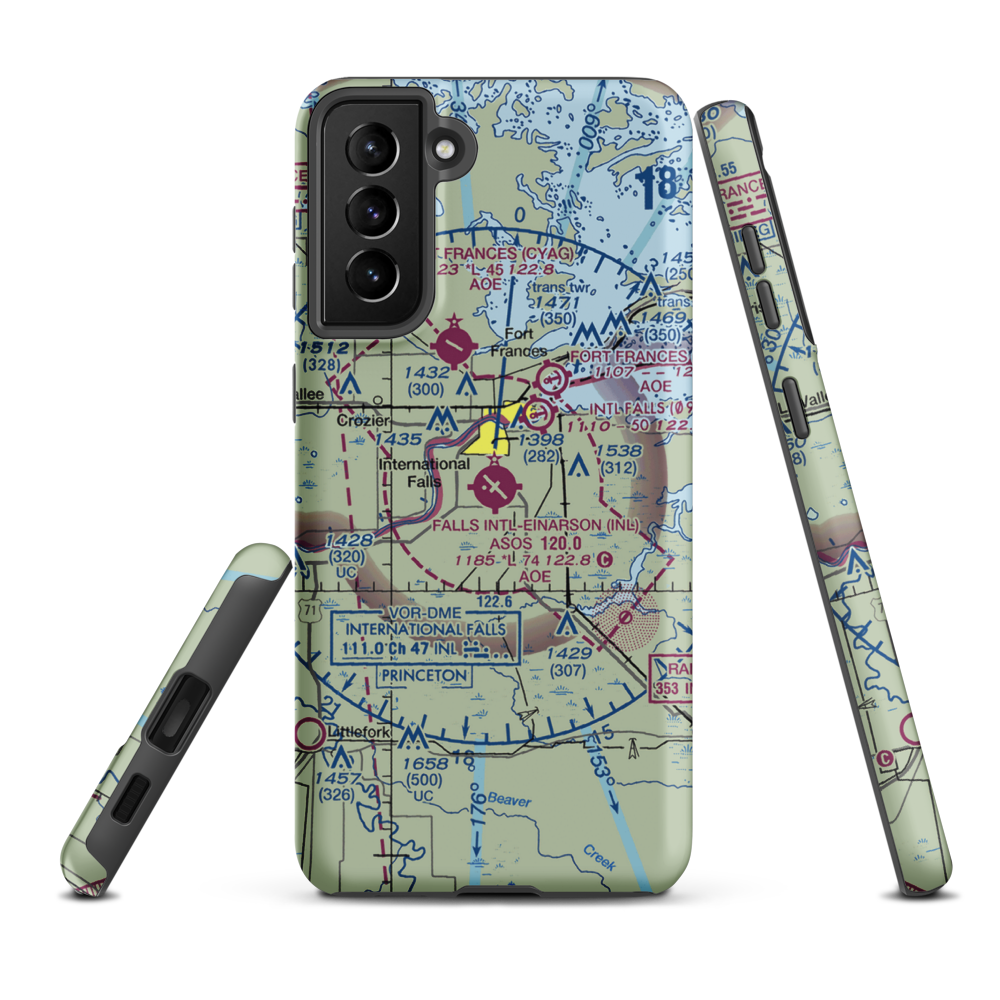 Falls International Airport (INL) VFR Sectional Samsung Phone Case Samsung Galaxy S21 FE model shown