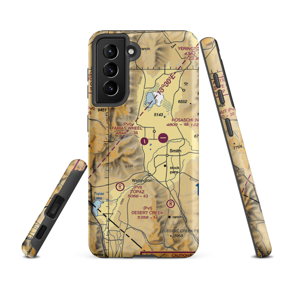 Farias Wheel Airport (NV33) VFR Sectional Samsung Phone Case Samsung Galaxy S21 FE model shown