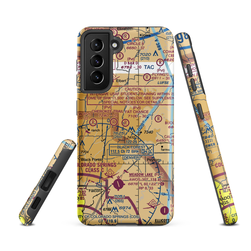 Fat Chance Airport (36CO) VFR Sectional Samsung Phone Case Samsung Galaxy S21 FE model shown