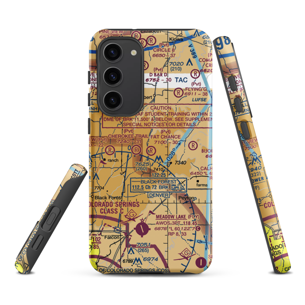 Fat Chance Airport (36CO) VFR Sectional Samsung Phone Case Samsung Galaxy S23 Plus model shown