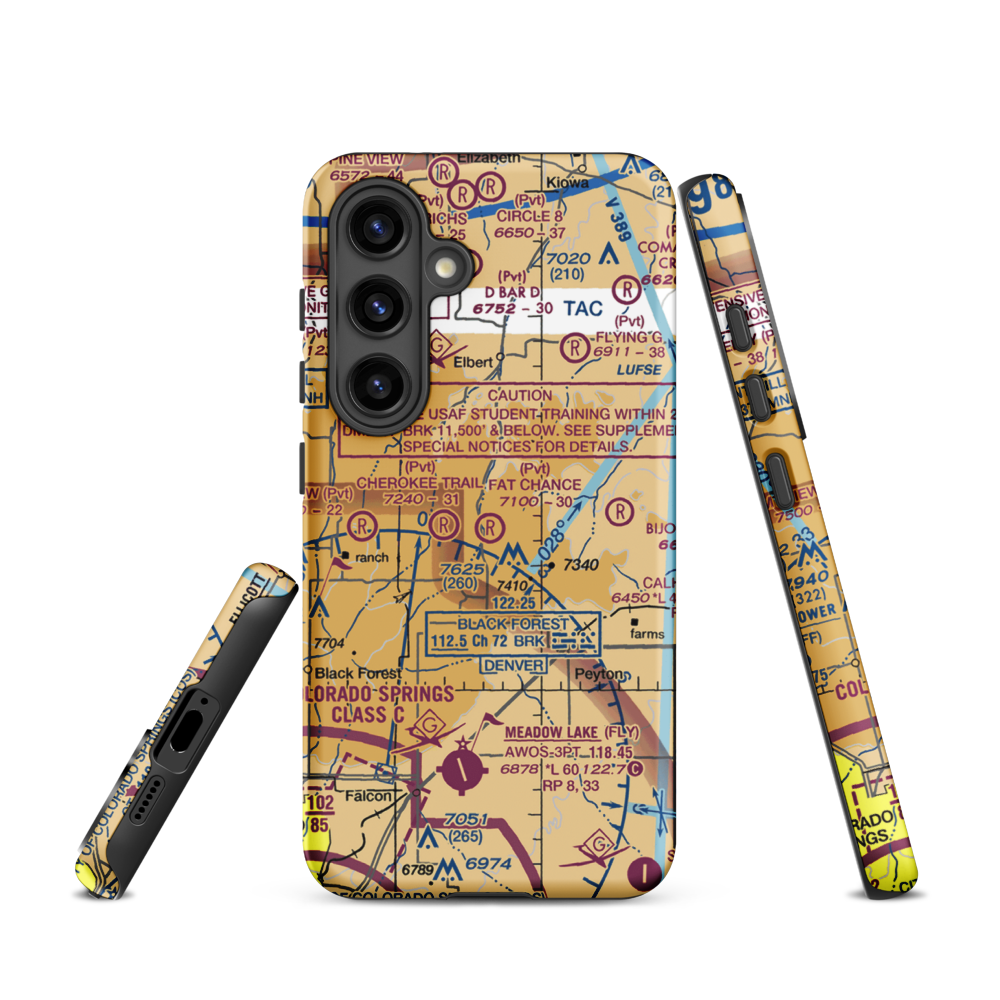 Fat Chance Airport (36CO) VFR Sectional Samsung Phone Case Samsung Galaxy S24 model shown