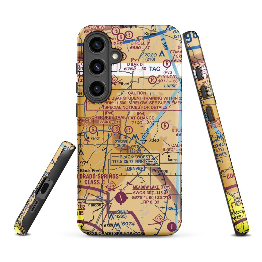 Fat Chance Airport (36CO) VFR Sectional Samsung Phone Case Samsung Galaxy S24 Plus model shown