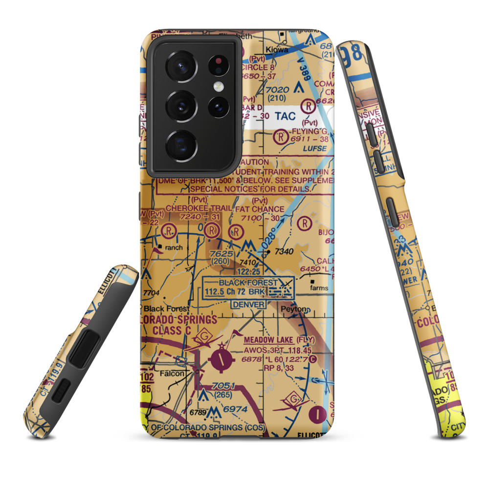 Fat Chance Airport (36CO) VFR Sectional Samsung Phone Case Samsung Galaxy S21 Plus model shown