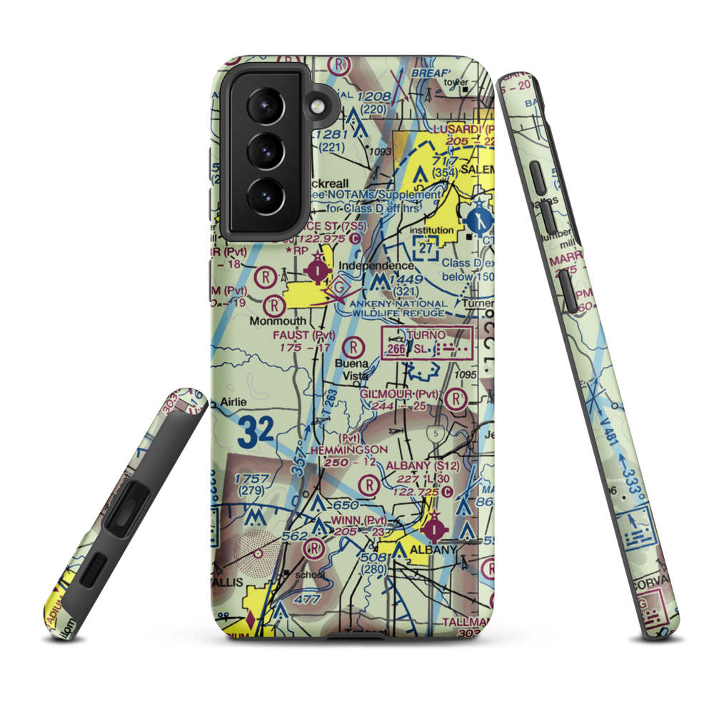 Faust Field Airport (OR77) VFR Sectional Samsung Phone Case Samsung Galaxy S21 FE model shown