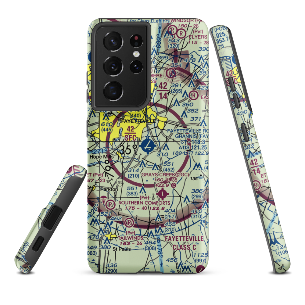 Fayetteville Regional Grannis Field (FAY) VFR Sectional Samsung Phone Case Samsung Galaxy S21 Plus model shown