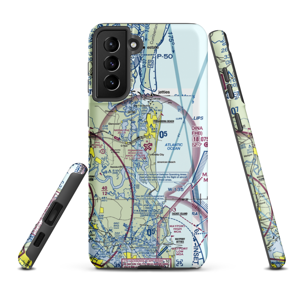 Fernandina Beach Municipal Airport (FHB) VFR Sectional Samsung Phone Case Samsung Galaxy S21 FE model shown