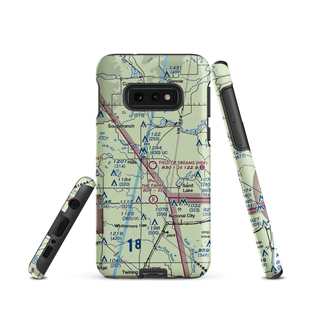 Field of Dreams Airport (H80) VFR Sectional Samsung Phone Case Samsung Galaxy S10e model shown