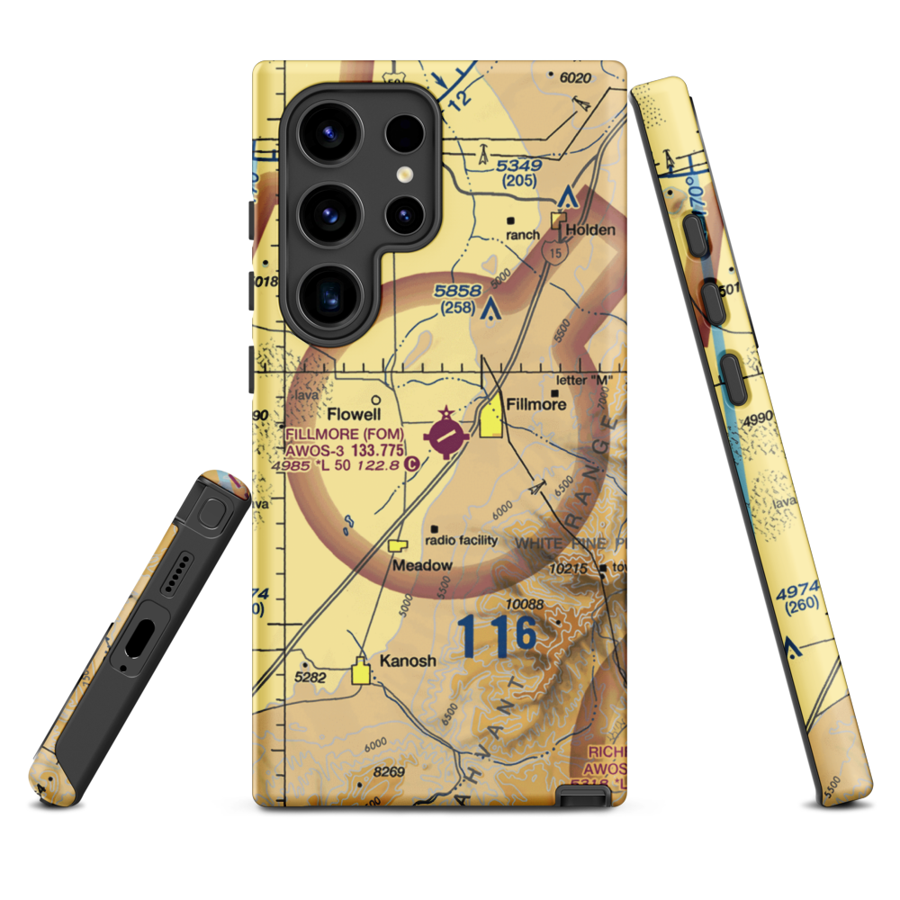 Fillmore Municipal Airport (FOM) VFR Sectional Samsung Phone Case Samsung Galaxy S24 Ultra model shown