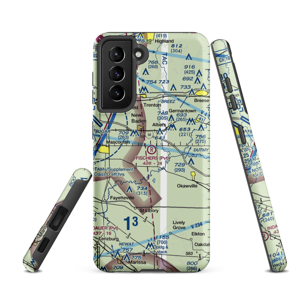 Fischer's RLA Restricted Landing Area (6LL6) VFR Sectional Samsung Phone Case Samsung Galaxy S21 FE model shown
