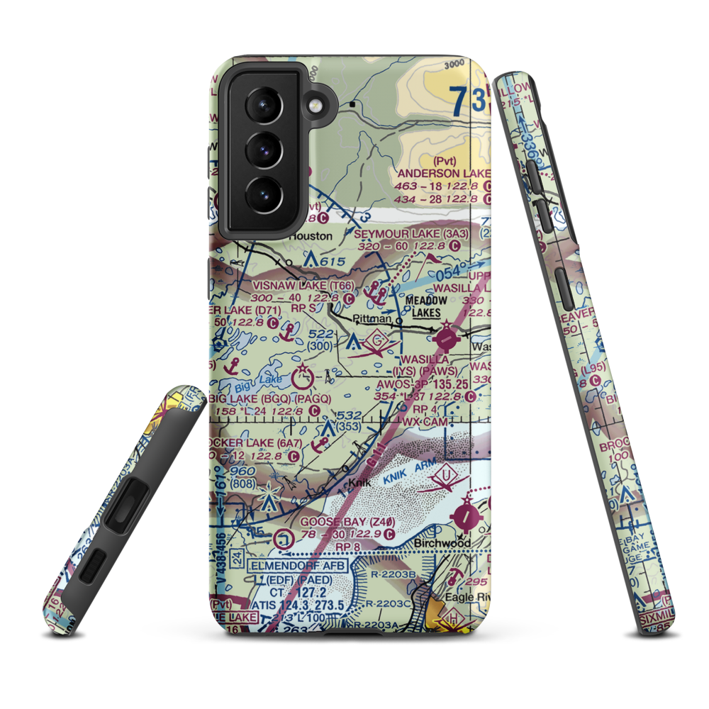 Fisher Airport (08AK) VFR Sectional Samsung Phone Case Samsung Galaxy S21 FE model shown