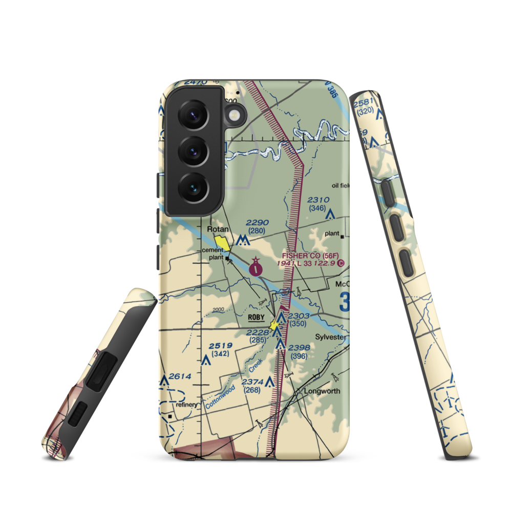 Fisher County Airport (56F) VFR Sectional Samsung Phone Case Samsung Galaxy S22 model shown