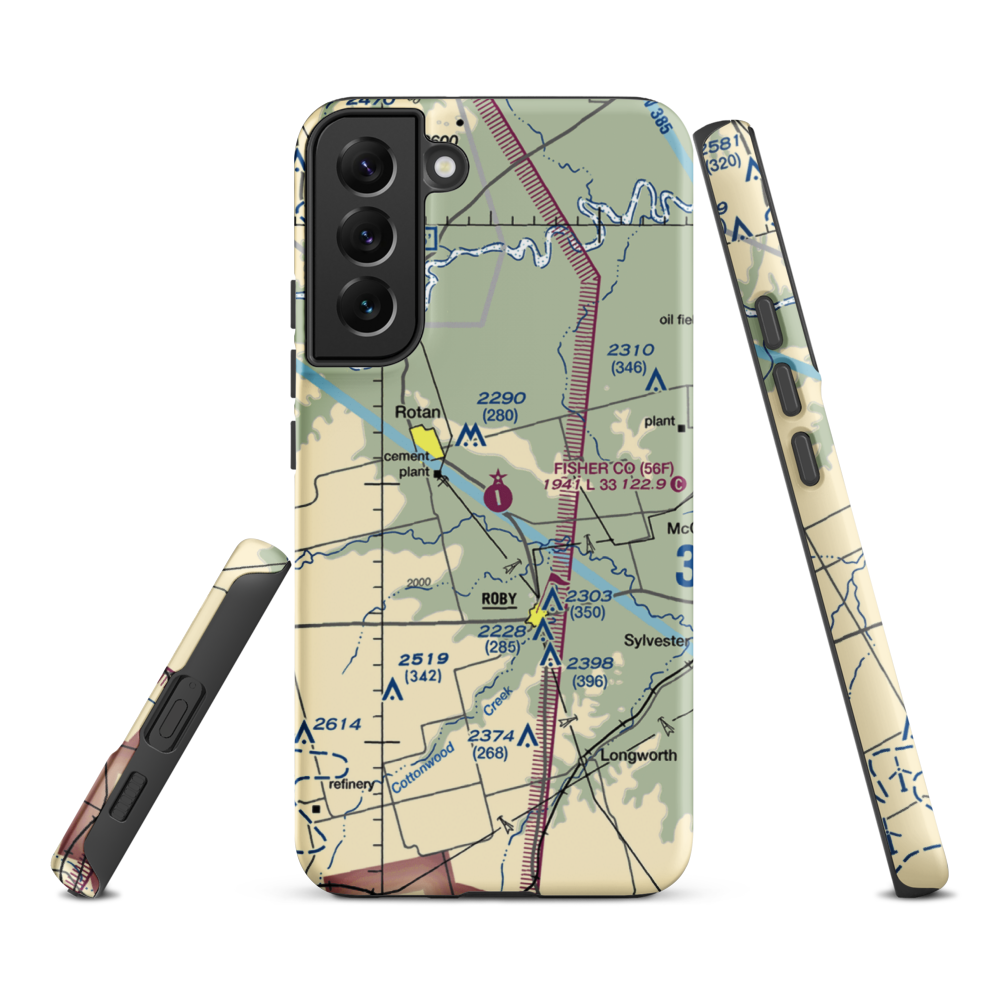 Fisher County Airport (56F) VFR Sectional Samsung Phone Case Samsung Galaxy S22 Plus model shown