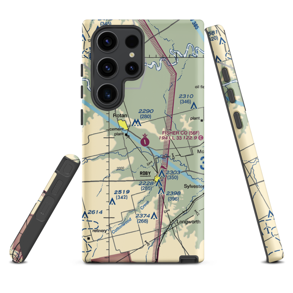 Fisher County Airport (56F) VFR Sectional Samsung Phone Case Samsung Galaxy S23 Ultra model shown