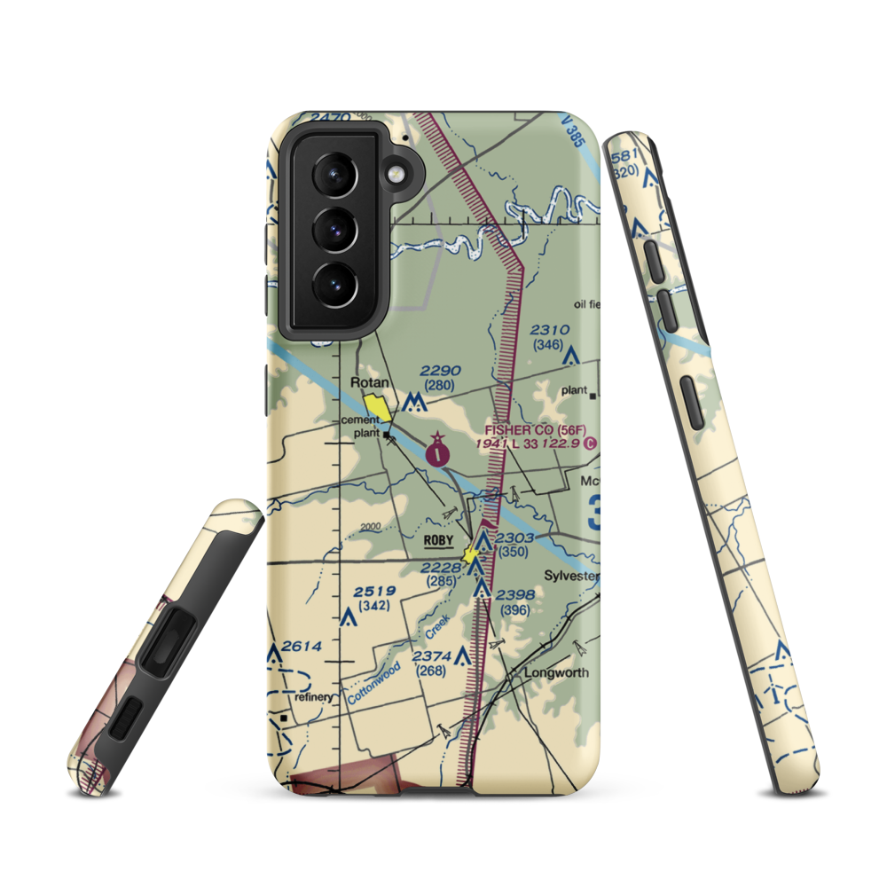 Fisher County Airport (56F) VFR Sectional Samsung Phone Case Samsung Galaxy S21 model shown