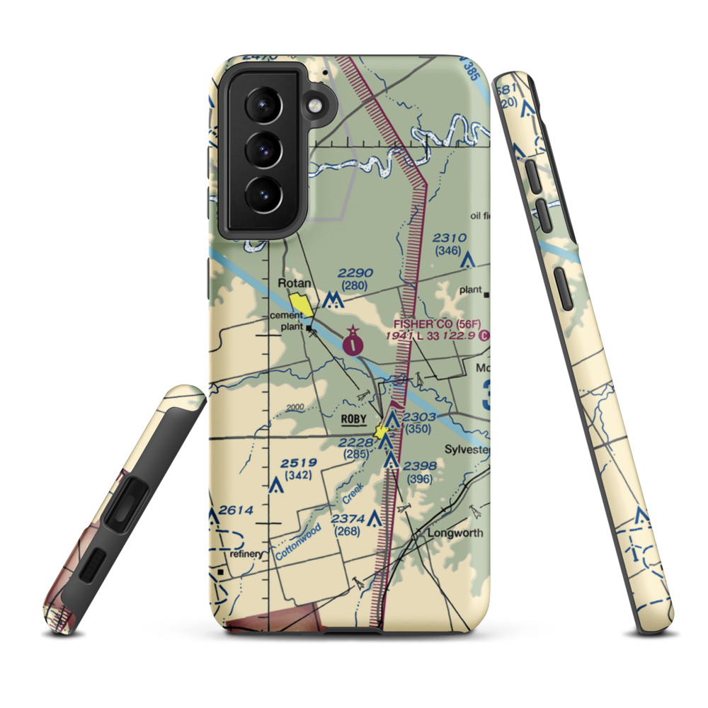 Fisher County Airport (56F) VFR Sectional Samsung Phone Case Samsung Galaxy S21 FE model shown