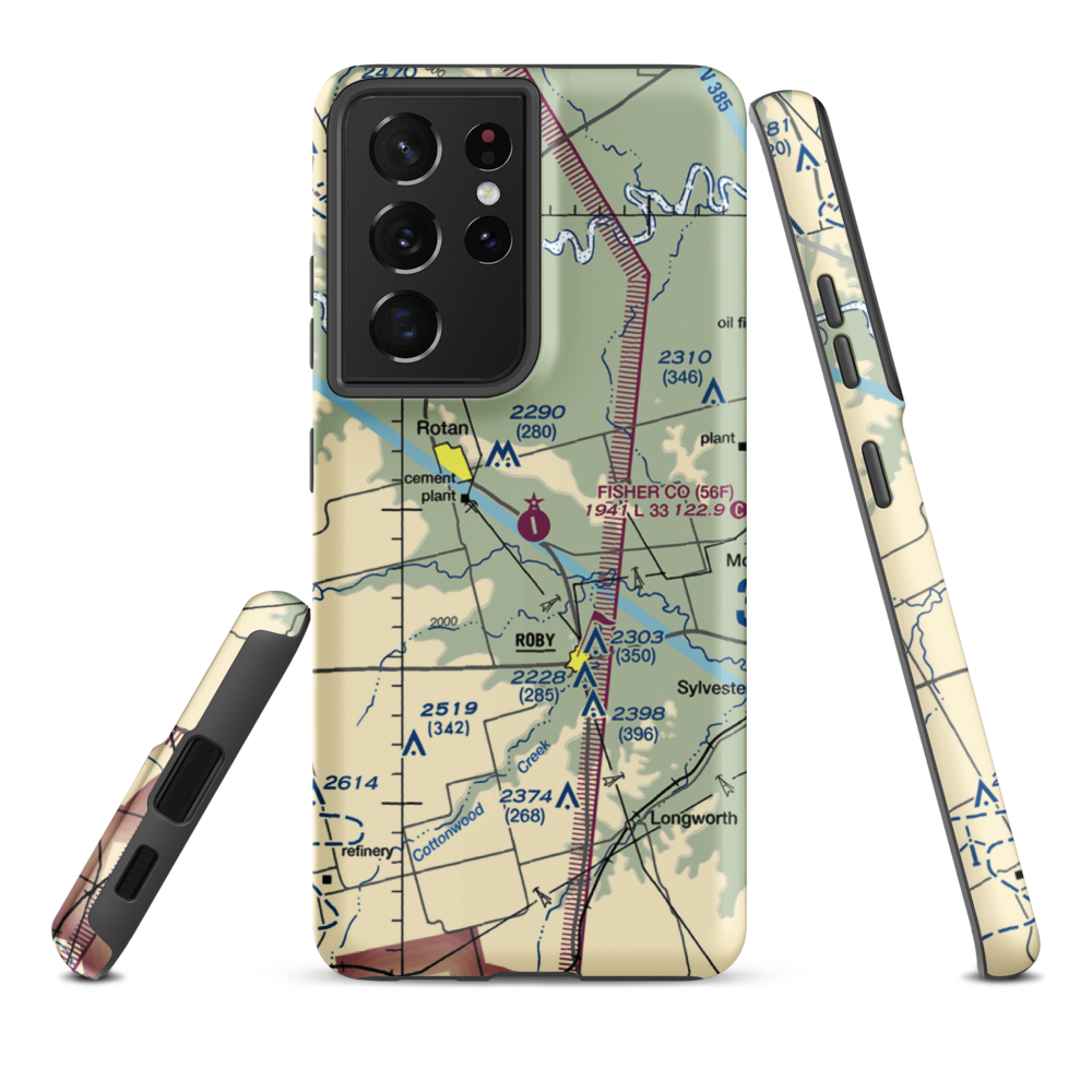 Fisher County Airport (56F) VFR Sectional Samsung Phone Case Samsung Galaxy S21 Plus model shown