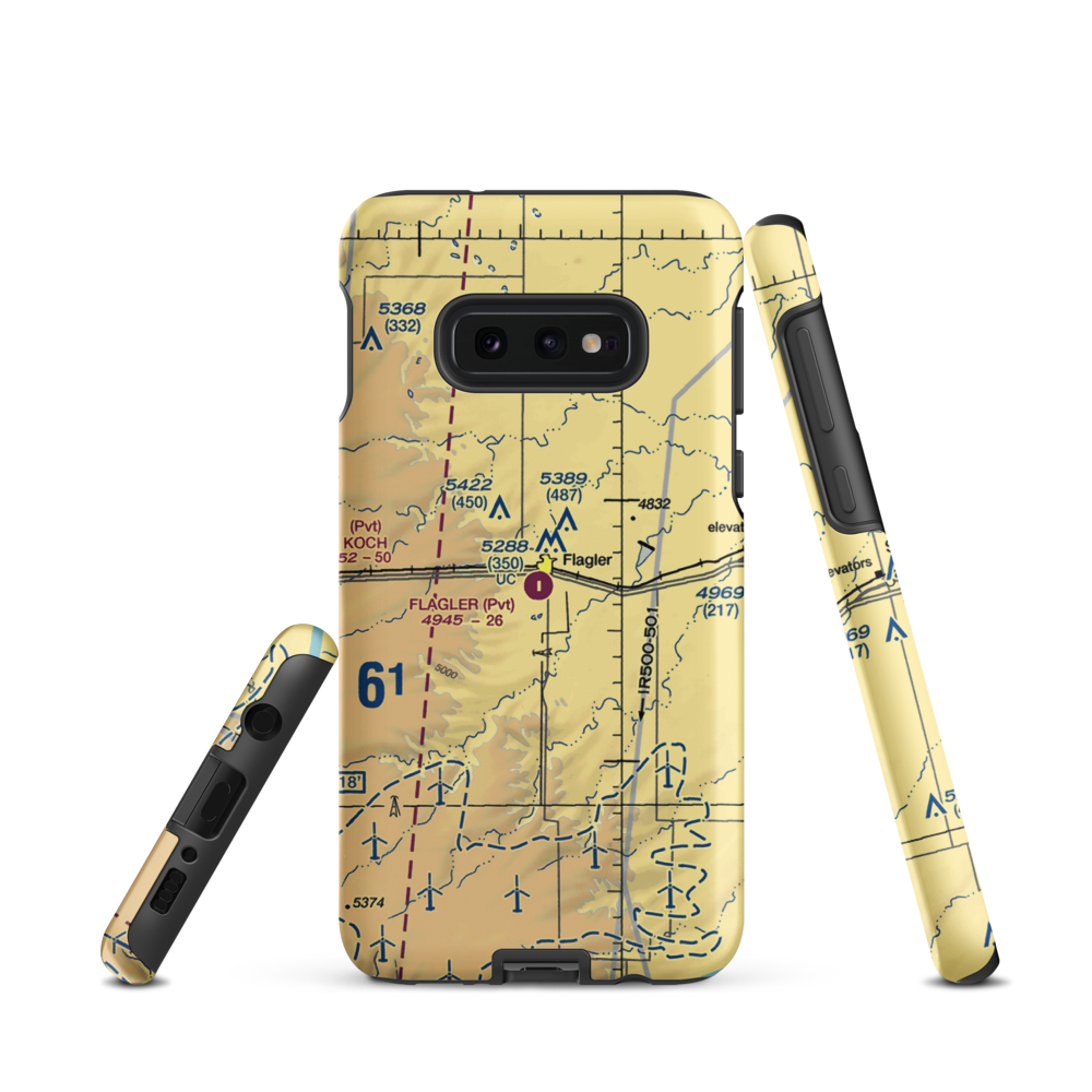Flagler Aerial Spraying Inc Airport (CO00) VFR Sectional Samsung Phone Case Samsung Galaxy S10e model shown