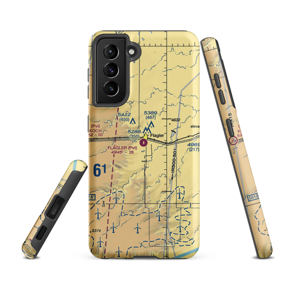 Flagler Aerial Spraying Inc Airport (CO00) VFR Sectional Samsung Phone Case Samsung Galaxy S21 FE model shown