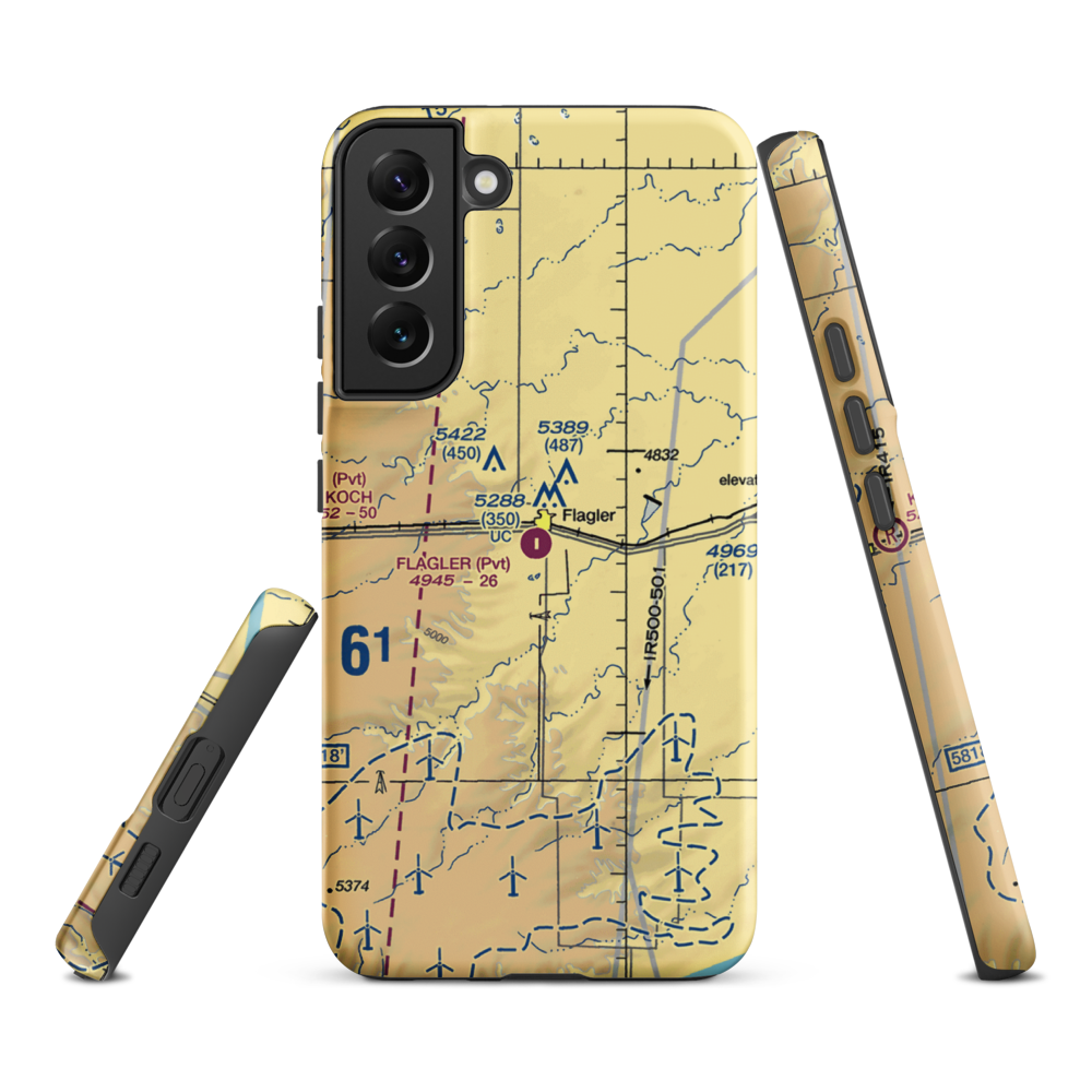 Flagler Aerial Spraying Inc Airport (CO00) VFR Sectional Samsung Phone Case Samsung Galaxy S22 Plus model shown