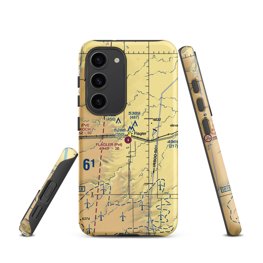 Flagler Aerial Spraying Inc Airport (CO00) VFR Sectional Samsung Phone Case Samsung Galaxy S23 model shown