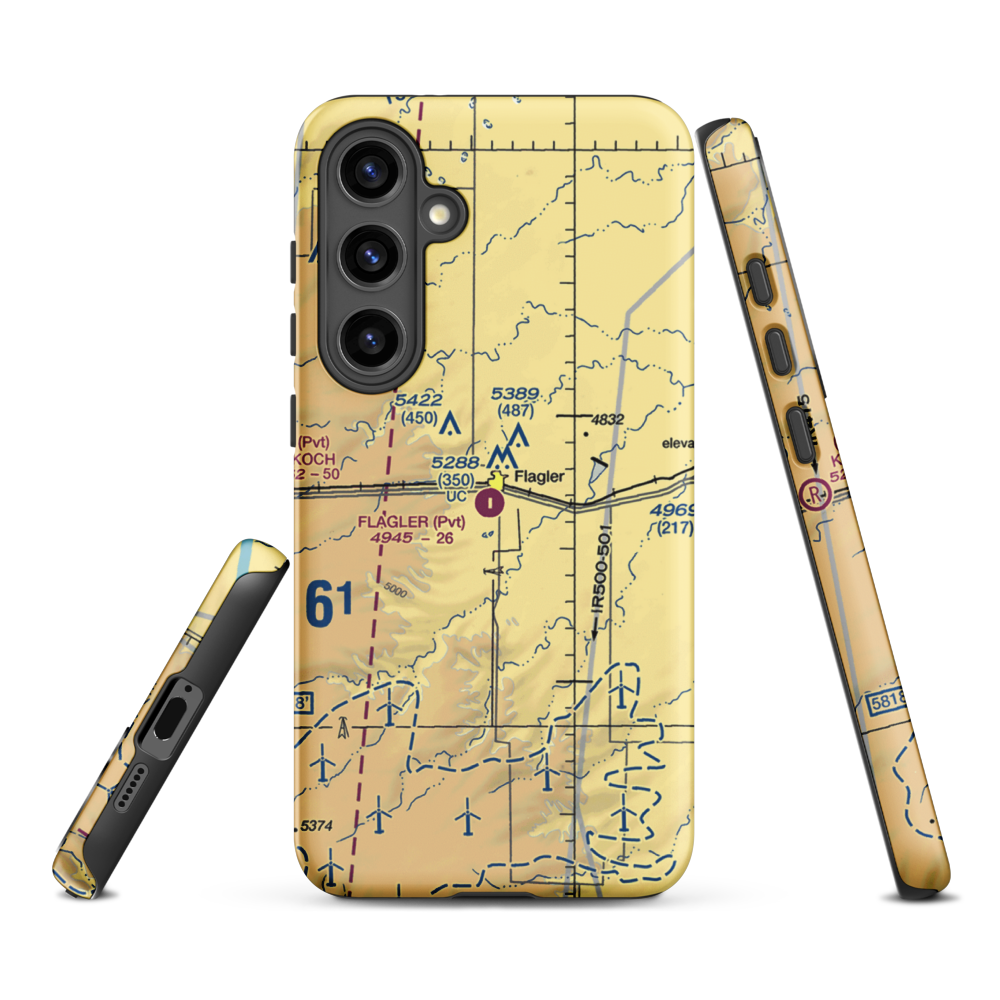 Flagler Aerial Spraying Inc Airport (CO00) VFR Sectional Samsung Phone Case Samsung Galaxy S24 Plus model shown