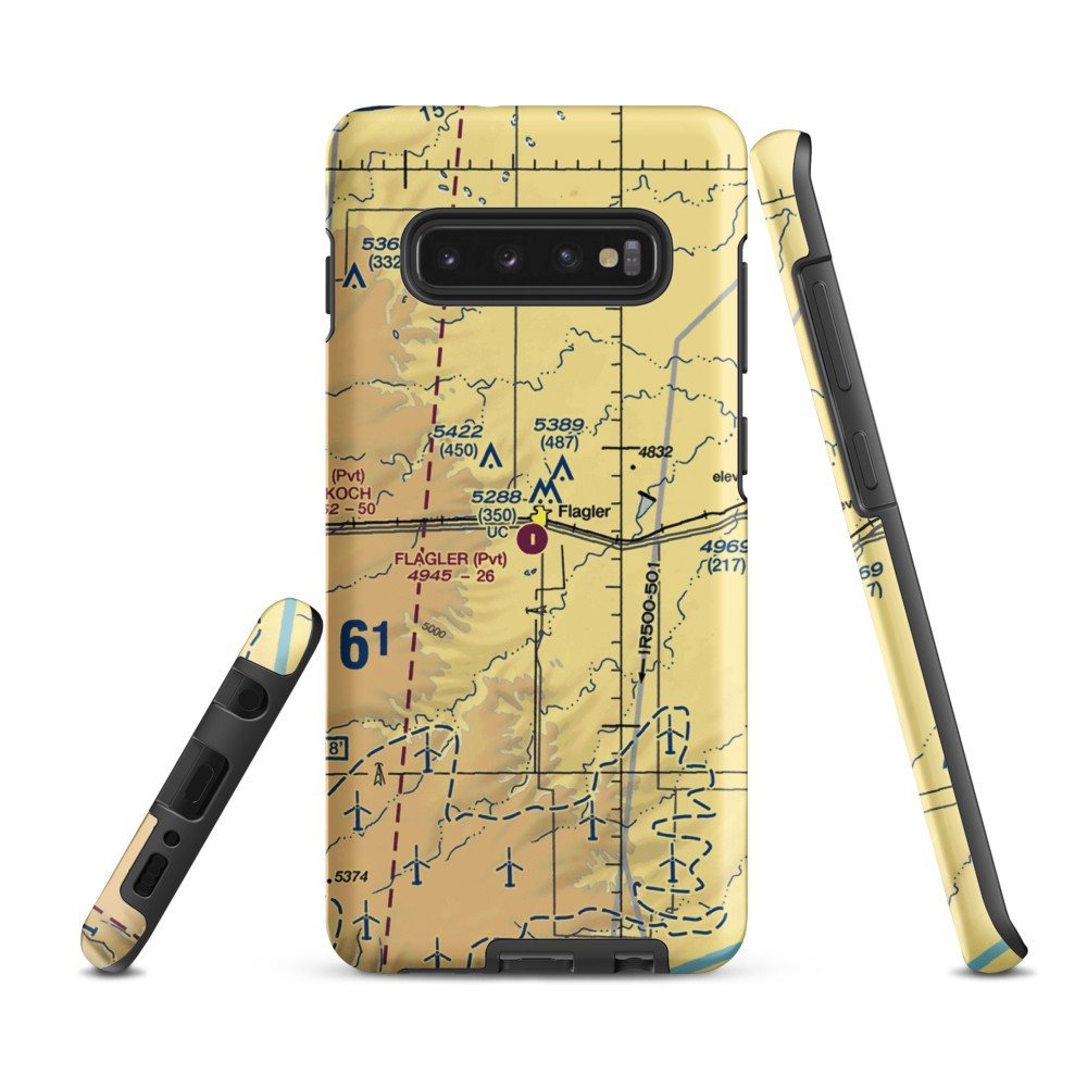 Flagler Aerial Spraying Inc Airport (CO00) VFR Sectional Samsung Phone Case Samsung Galaxy S10 Plus model shown