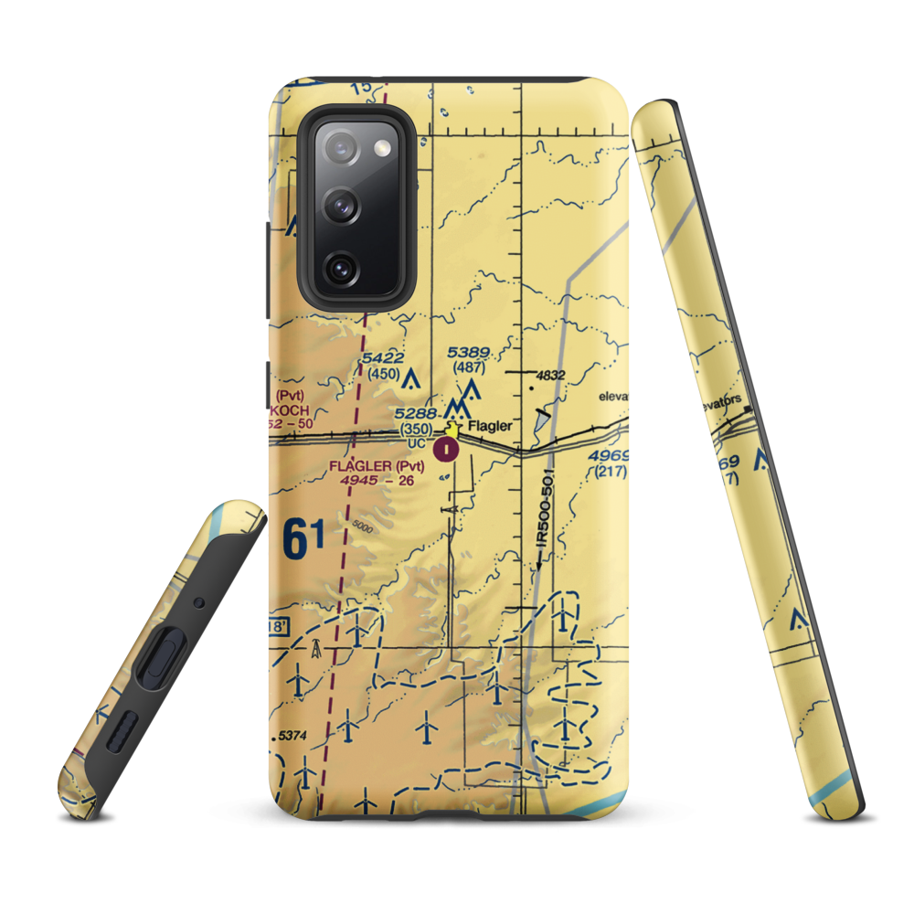 Flagler Aerial Spraying Inc Airport (CO00) VFR Sectional Samsung Phone Case Samsung Galaxy S20 FE model shown