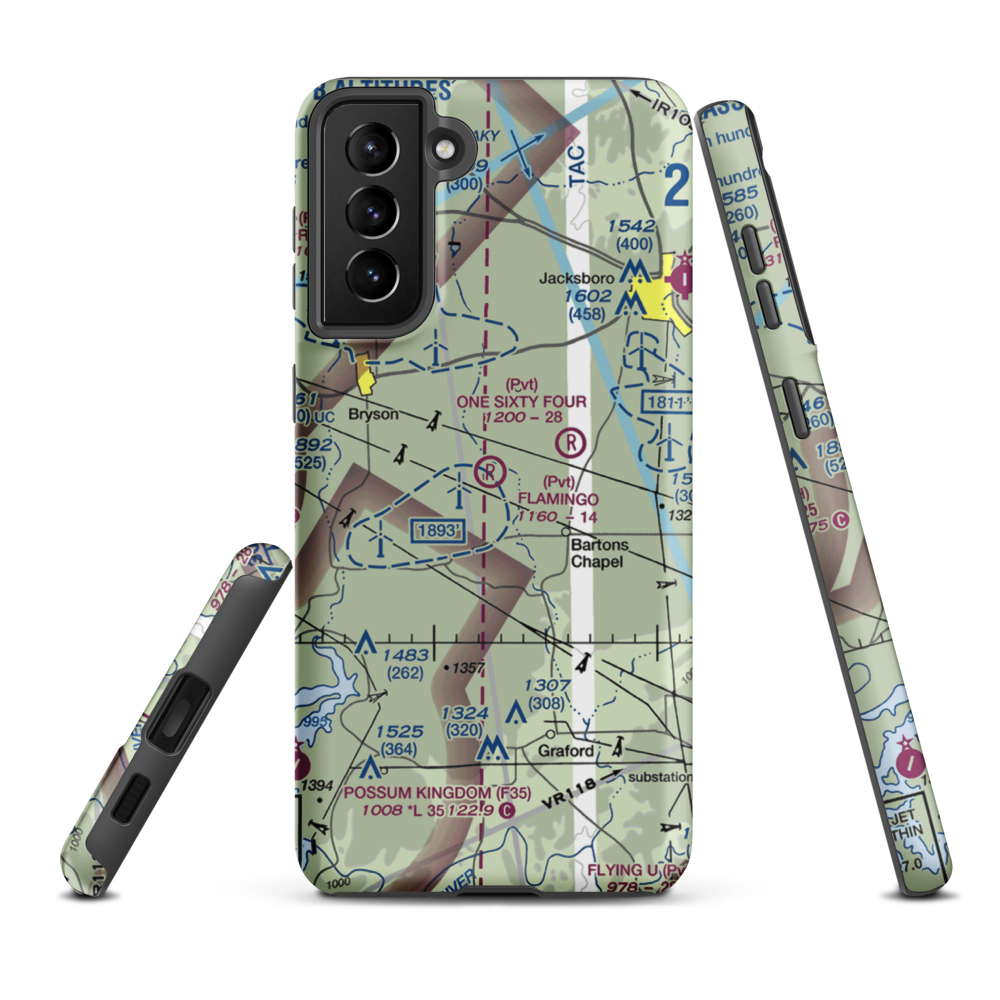 Flamingo Airfield (TA59) VFR Sectional Samsung Phone Case Samsung Galaxy S21 FE model shown