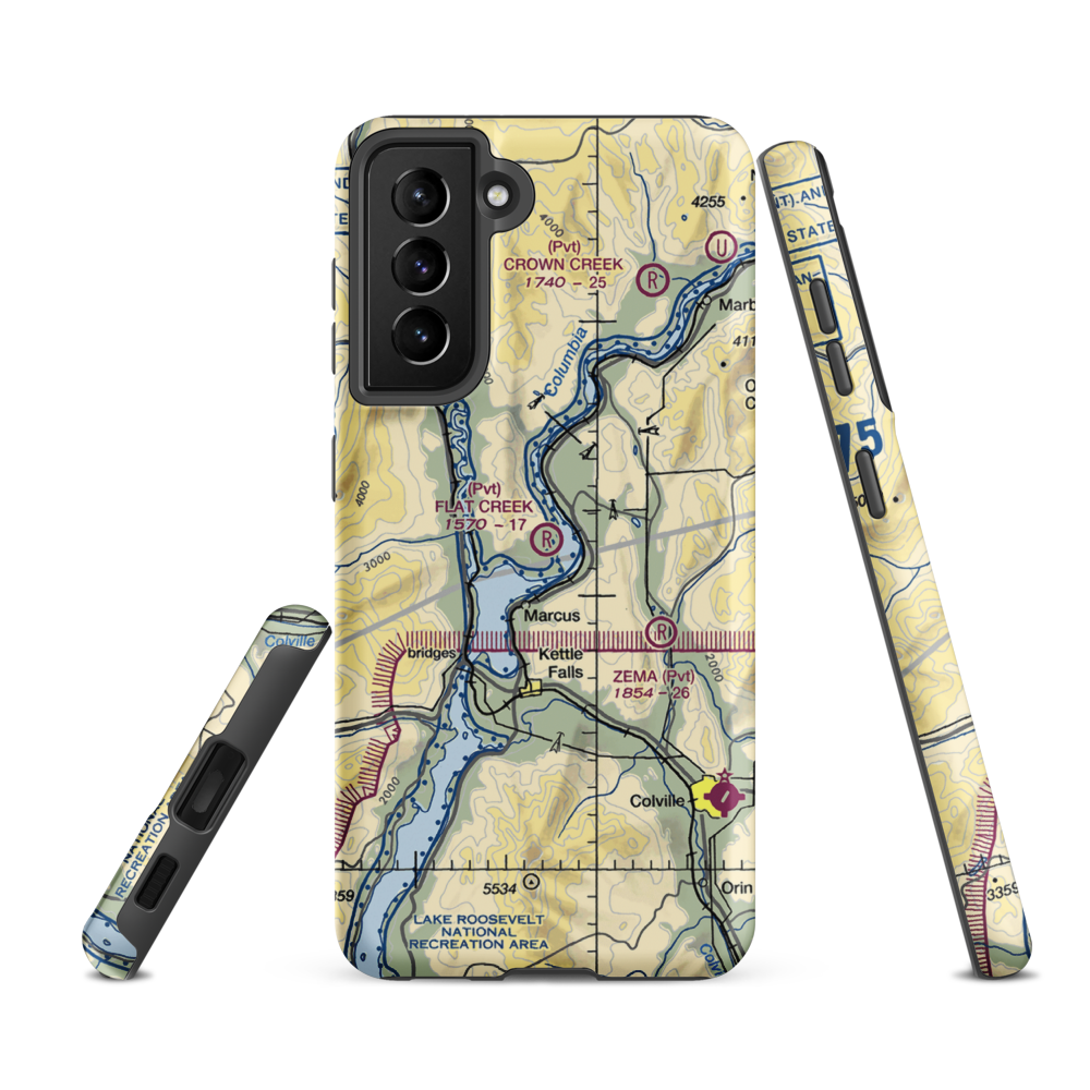 Flat Creek Field (05WN) VFR Sectional Samsung Phone Case Samsung Galaxy S21 FE model shown