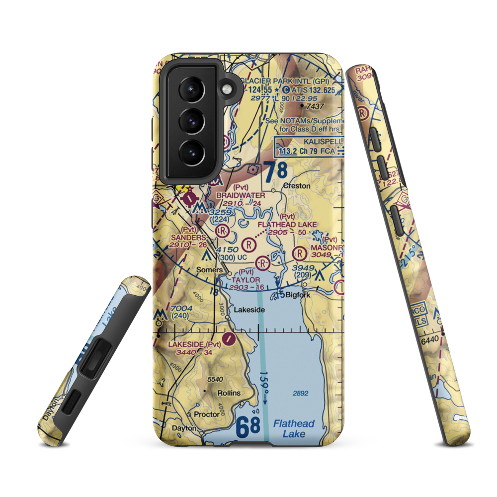 Flathead Lake Sky Ranch Airport (MT95) VFR Sectional Samsung Phone Case Samsung Galaxy S21 FE model shown