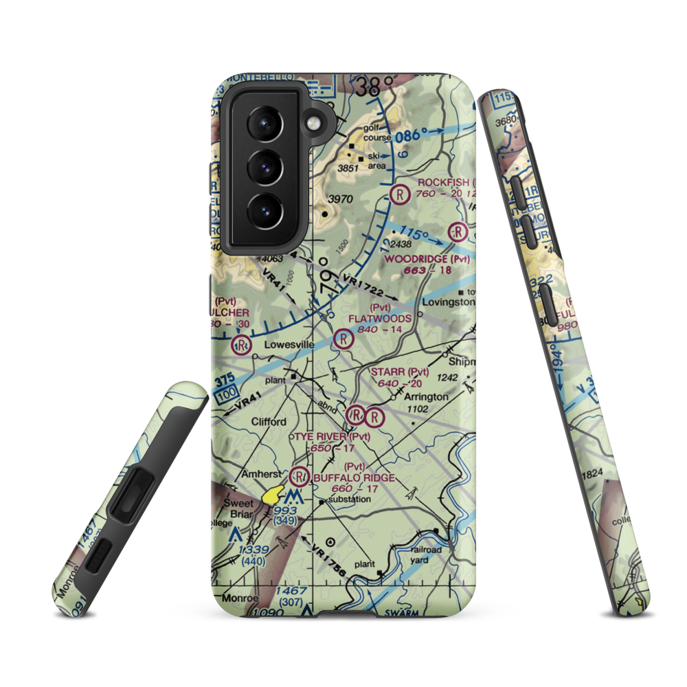 Flatwoods Airport (8VA6) VFR Sectional Samsung Phone Case Samsung Galaxy S21 FE model shown