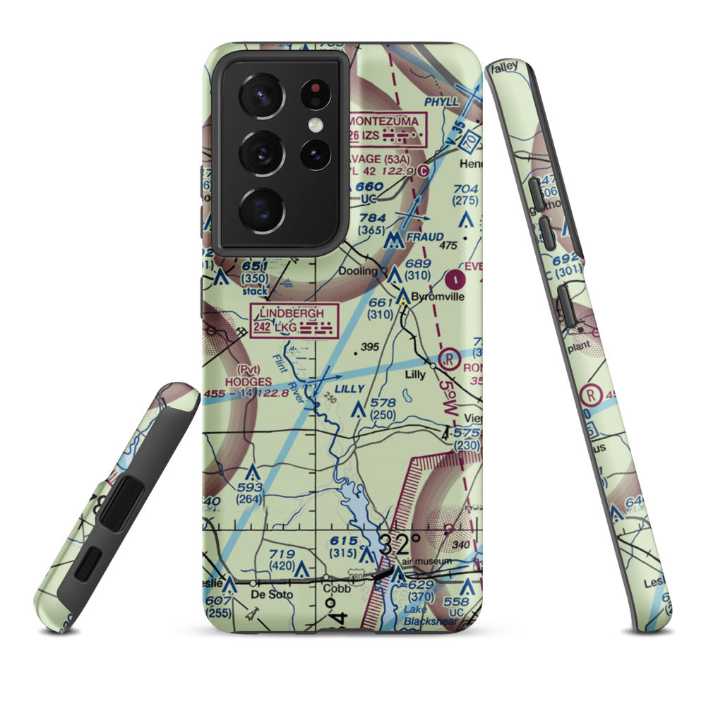 Flint River Nursery Airport (GA17) VFR Sectional Samsung Phone Case Samsung Galaxy S21 Plus model shown