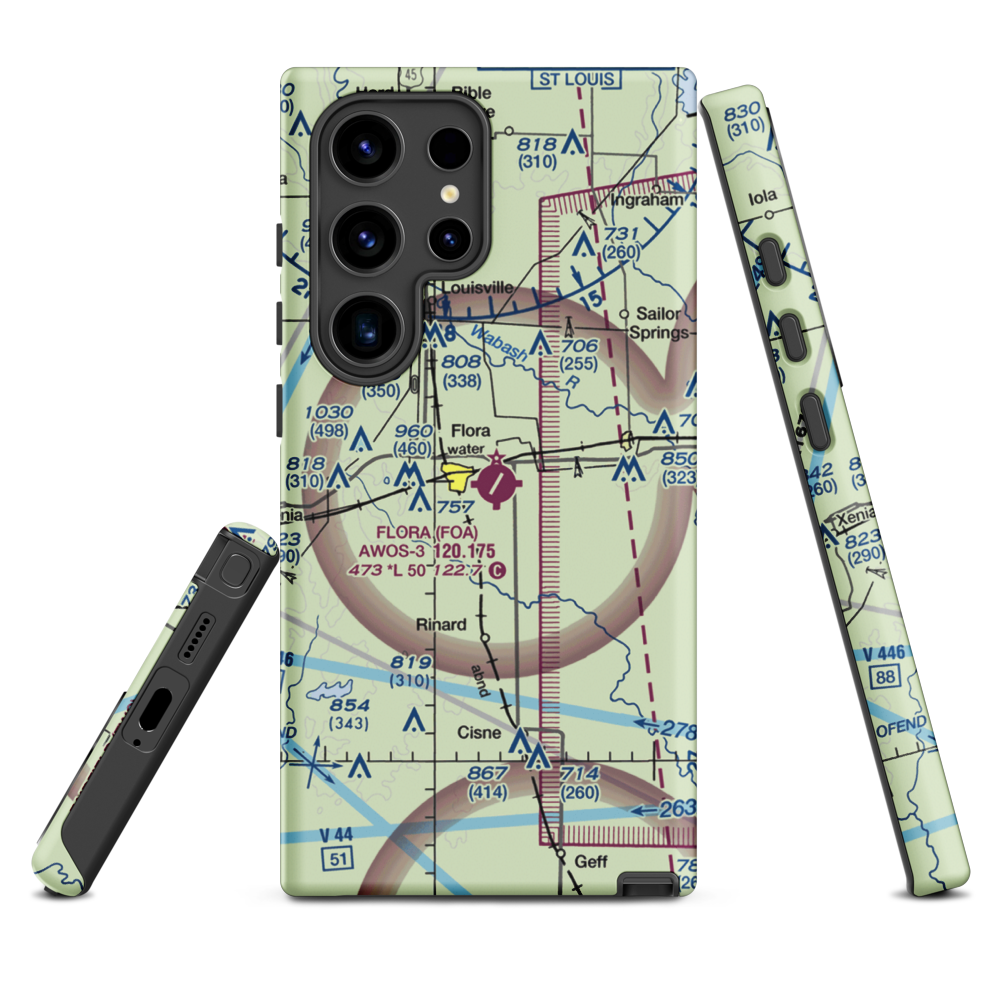 Flora Municipal Airport (FOA) VFR Sectional Samsung Phone Case Samsung Galaxy S24 Ultra model shown