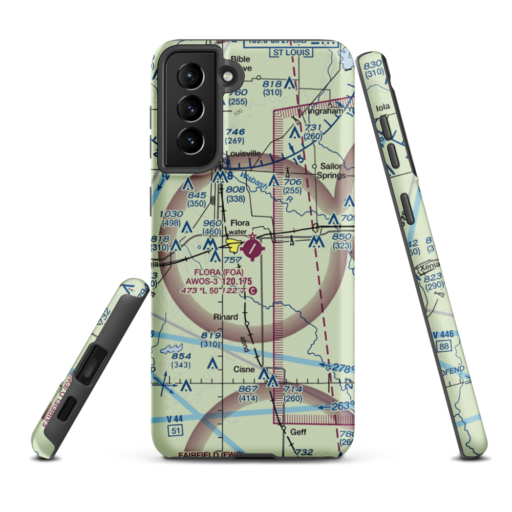 Flora Municipal Airport (FOA) VFR Sectional Samsung Phone Case Samsung Galaxy S21 Plus model shown