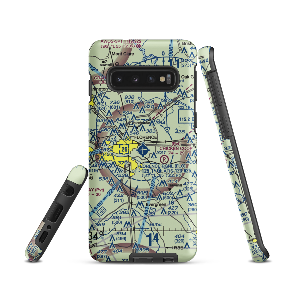 Florence Regional Airport (FLO) VFR Sectional Samsung Phone Case Samsung Galaxy S10 model shown