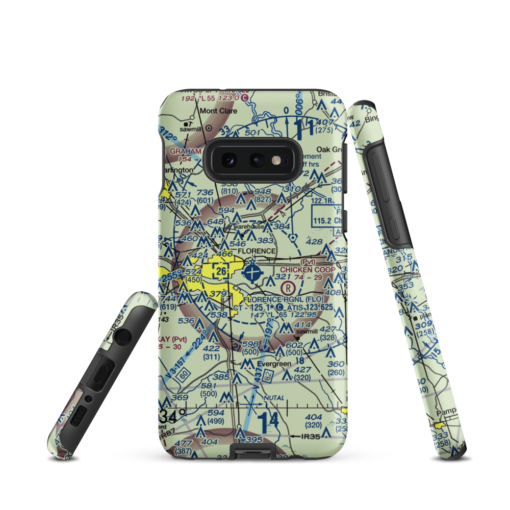 Florence Regional Airport (FLO) VFR Sectional Samsung Phone Case Samsung Galaxy S10e model shown