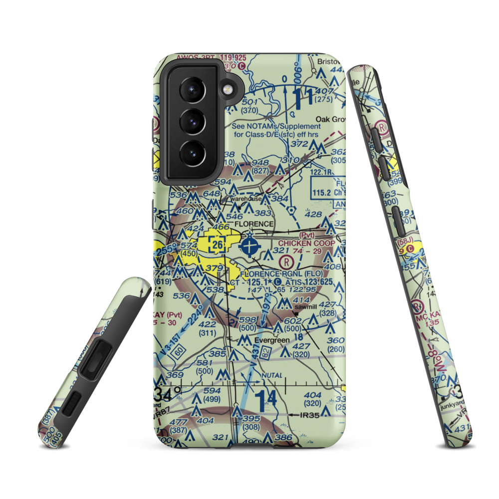 Florence Regional Airport (FLO) VFR Sectional Samsung Phone Case Samsung Galaxy S21 FE model shown
