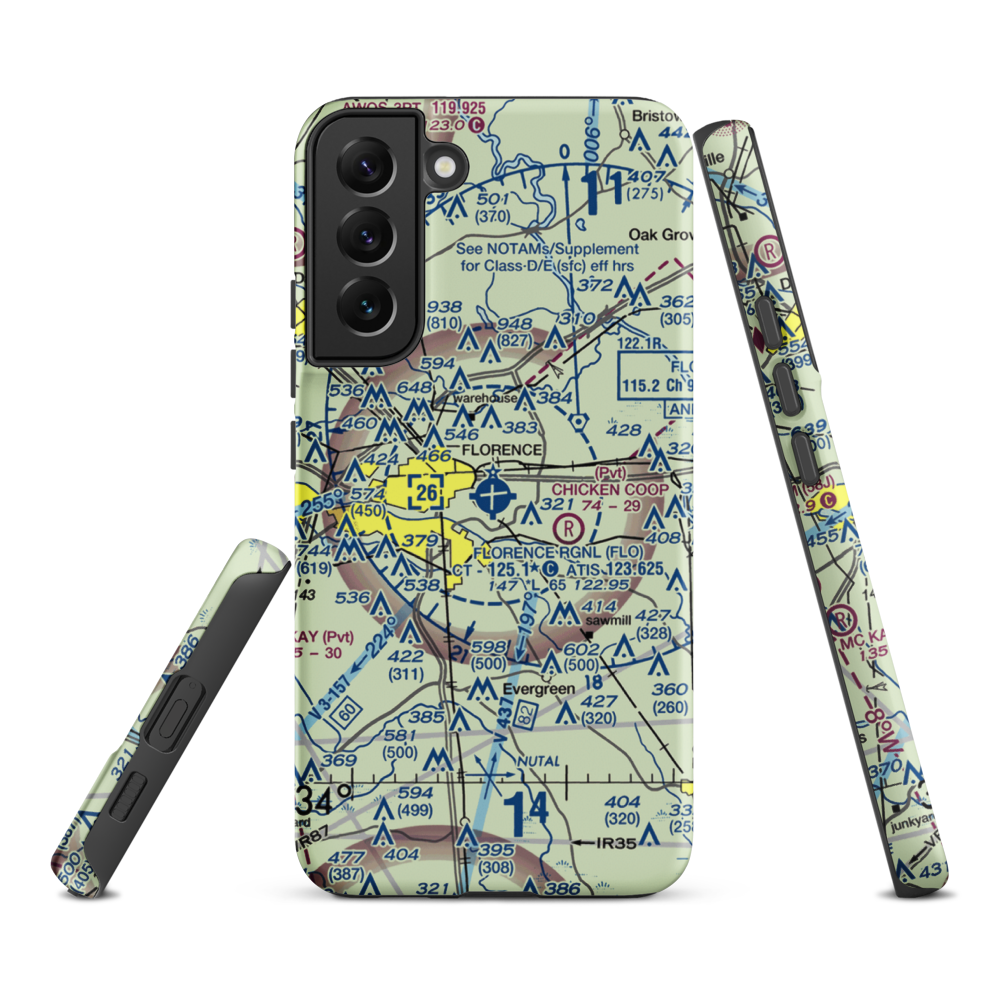 Florence Regional Airport (FLO) VFR Sectional Samsung Phone Case Samsung Galaxy S22 Plus model shown