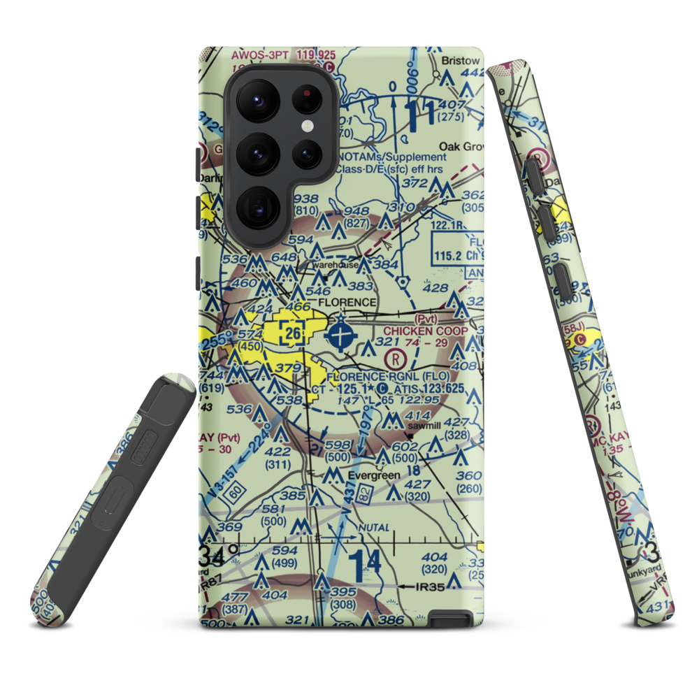 Florence Regional Airport (FLO) VFR Sectional Samsung Phone Case Samsung Galaxy S22 Ultra model shown