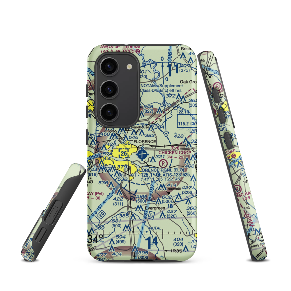 Florence Regional Airport (FLO) VFR Sectional Samsung Phone Case Samsung Galaxy S23 model shown