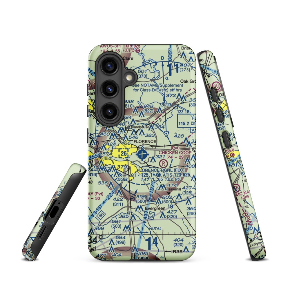 Florence Regional Airport (FLO) VFR Sectional Samsung Phone Case Samsung Galaxy S24 model shown